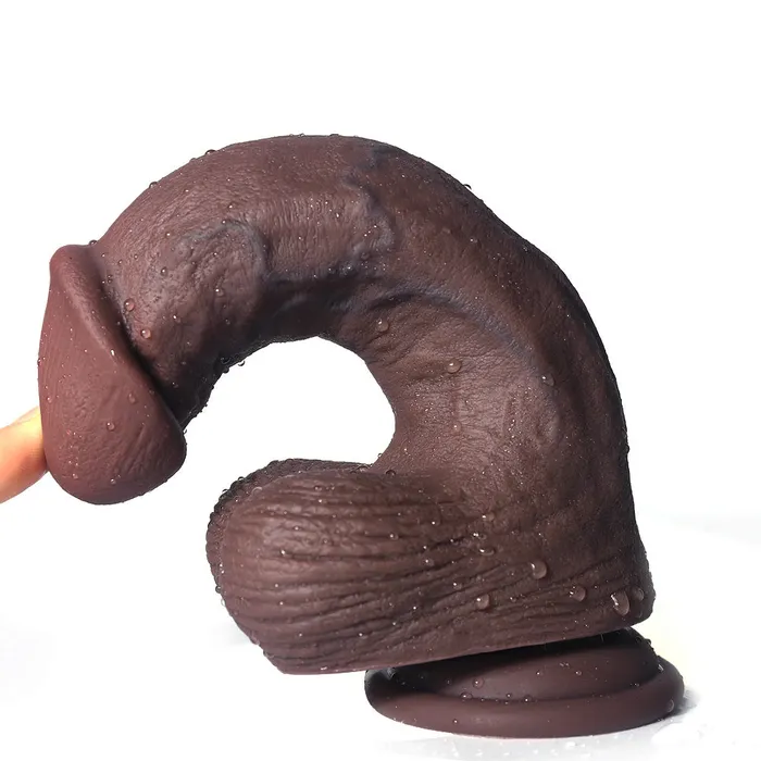 Female Sex Toys Modi FN853 Realistic Soft Coffee Color Liquid Silicone Vein Texture Suction Cup Dildo with Balls 69 Inch 3 Size