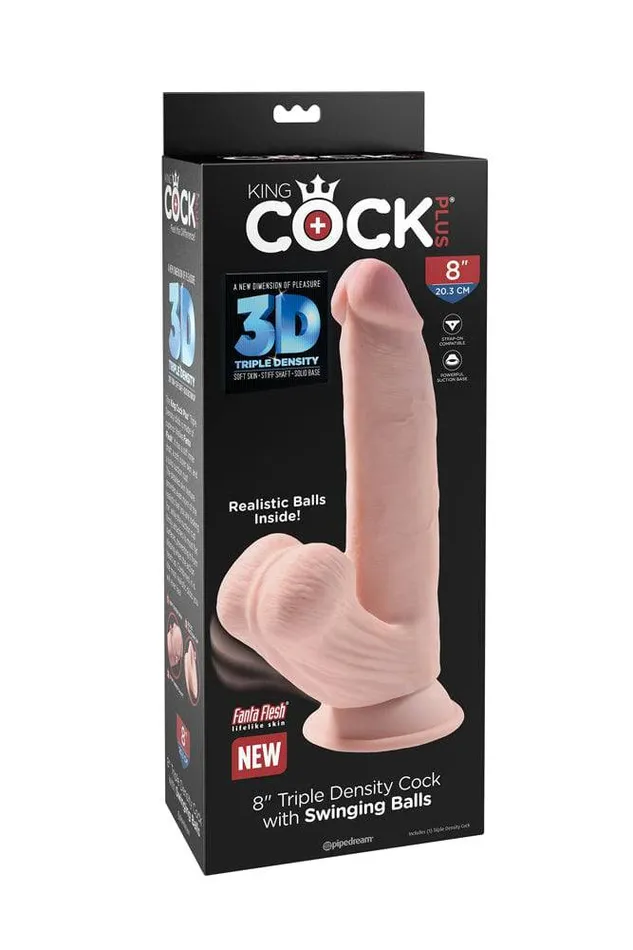 Dildos Pipedream Pipedream King Cock Plus 8inch Triple Density Dildo With Swinging Balls Beige