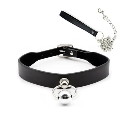 LAZADASEXTOYS Couples Candiway Adjustable Black PU Leather Sexy Metal Bell Choker With Traction Chain Adult Slave Role Play Game Sex Toys For Couple