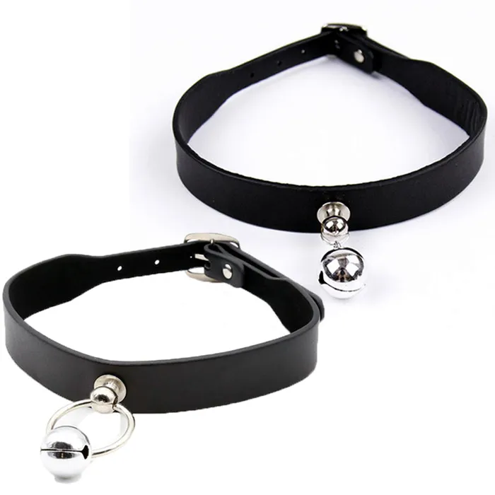 LAZADASEXTOYS Couples Candiway Adjustable Black PU Leather Sexy Metal Bell Choker With Traction Chain Adult Slave Role Play Game Sex Toys For Couple