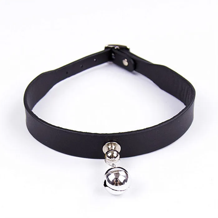 LAZADASEXTOYS Couples Candiway Adjustable Black PU Leather Sexy Metal Bell Choker With Traction Chain Adult Slave Role Play Game Sex Toys For Couple