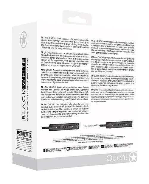 Shots America LLC Anal Shots Ouch Black White Plush Bonded Leather Ankle Cuffs Black