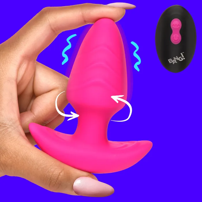 Anal Rotating Vibrating Silicone Butt Plug w Remote Pink BANG