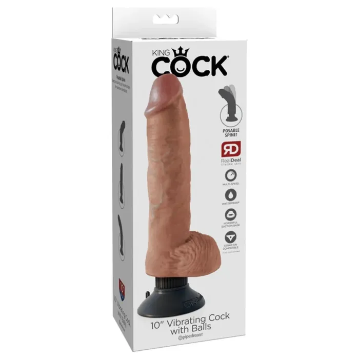 King Cock Dildos King Cock Vibrating Cock Dildo With Balls Tan 10 Inch