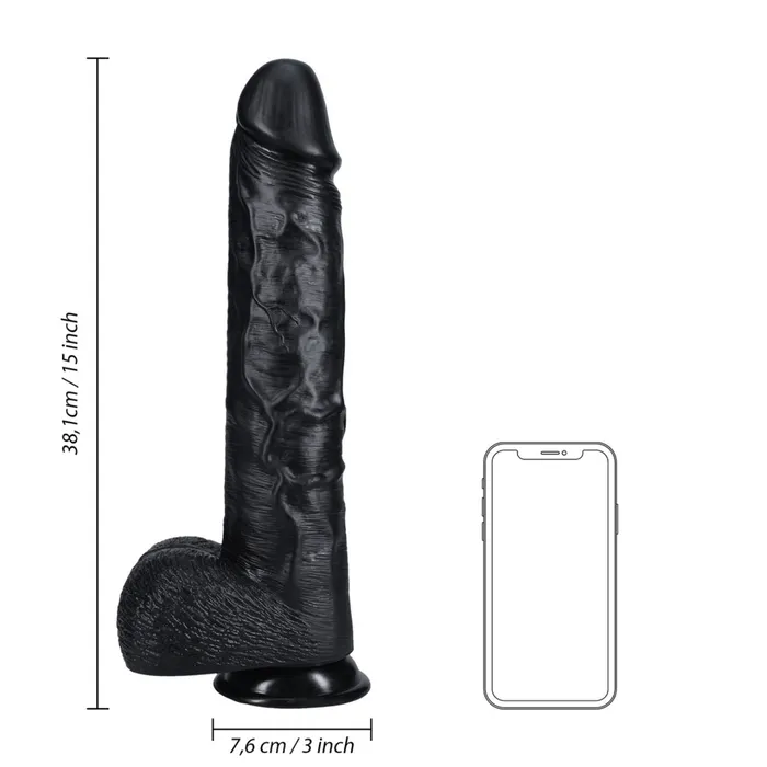 RealRock Extra Long Dildo With Balls Black 15 Inch RealRock Dildos