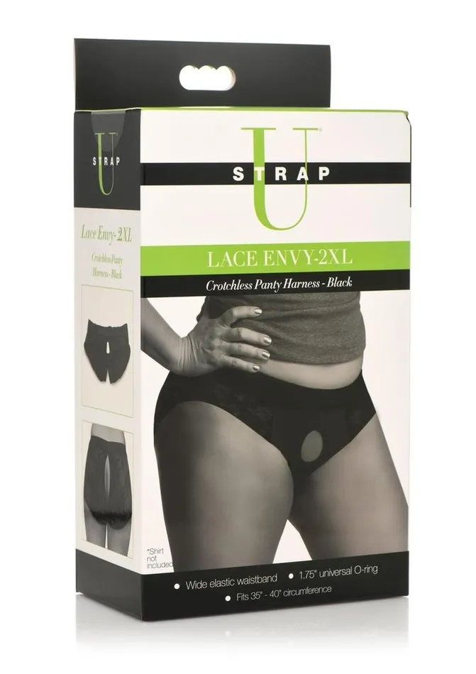 Strap U Lace Envy Black Crotchless Panty Harness STRAP U Female Sex Toys