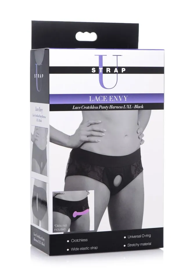 Female Sex Toys Strap U Lace Envy Black Crotchless Panty Harness LXL STRAP U